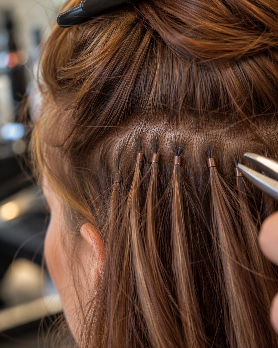 A row of micro-link beads at the roots
